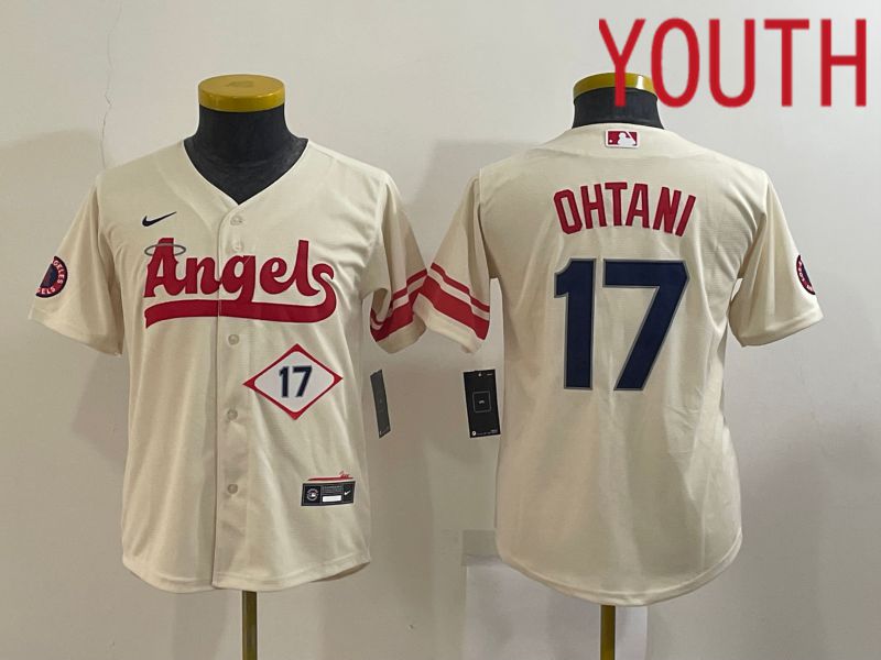 Youth Los Angeles Angels 17 Ohtani Cream City Edition Game Nike 2022 MLB Jerseys